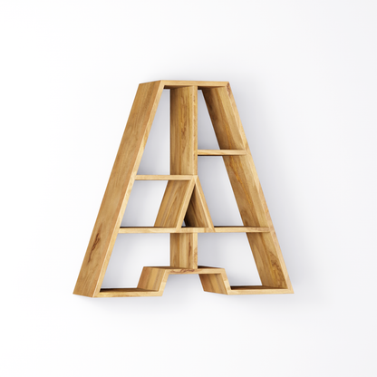 Bookshelf Alphabet "A" In Mango Wood Natural Polish Shade For  Books & Decor