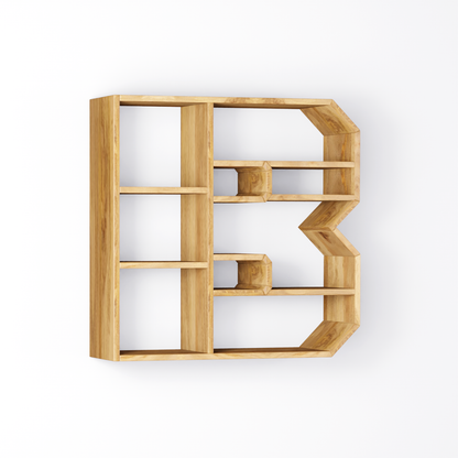 Bookshelf Alphabet "B" In Mango Wood Natural Polish Shade For  Books & Decor