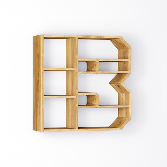 Bookshelf Alphabet "B" In Mango Wood Natural Polish Shade For  Books & Decor