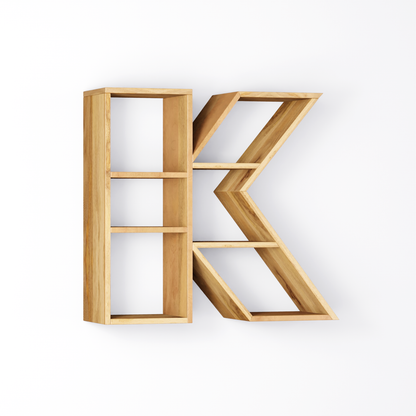 Bookshelf Alphabet "K" In Mango Wood Natural Polish Shade For  Books & Decor