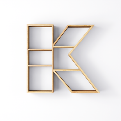 Bookshelf Alphabet "K" In Mango Wood Natural Polish Shade For  Books & Decor