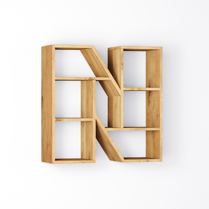 Bookshelf Alphabet "N" In Mango Wood Natural Polish Shade For  Books & Decor