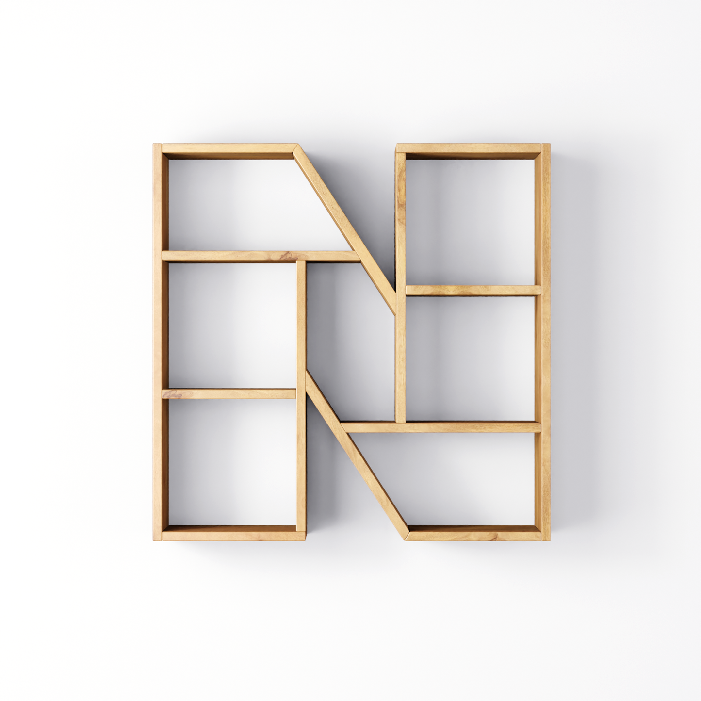 Bookshelf Alphabet "N" In Mango Wood Natural Polish Shade For  Books & Decor