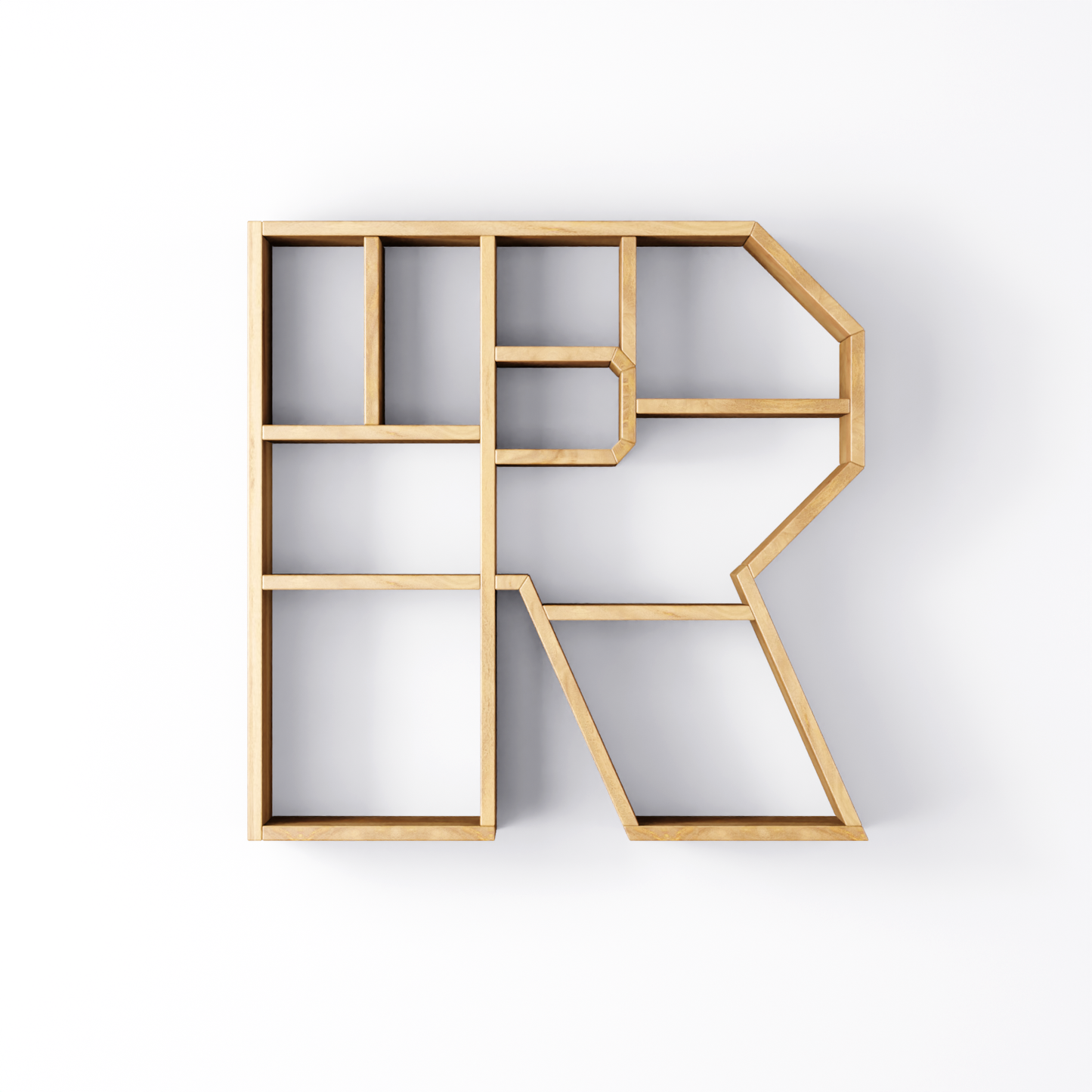 Bookshelf Alphabet "R" In Mango Wood Natural Polish Shade For  Books & Decor