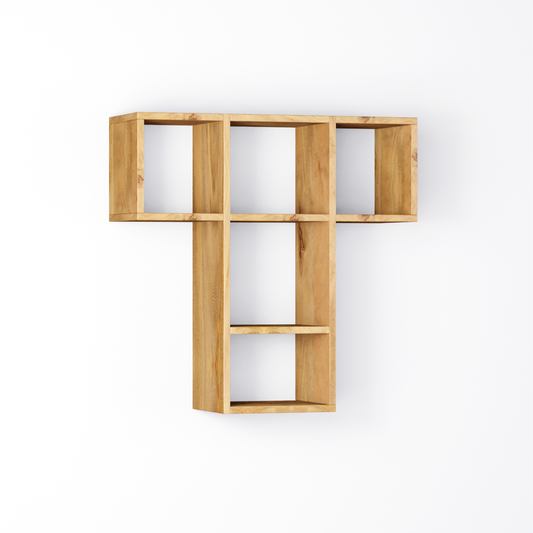 Bookshelf Alphabet "T" In Mango Wood Natural Polish Shade For  Books & Decor