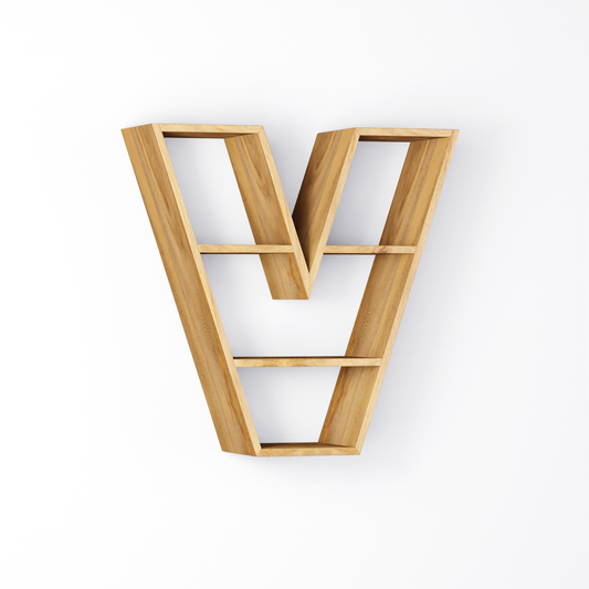 Bookshelf Alphabet "V" In Mango Wood Natural Polish Shade For  Books & Decor