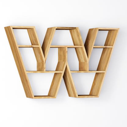 Bookshelf Alphabet "W" In Mango Wood Natural Polish Shade For  Books & Decor