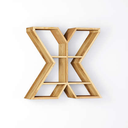 Bookshelf Alphabet "X" In Mango Wood Natural Polish Shade For  Books & Decor