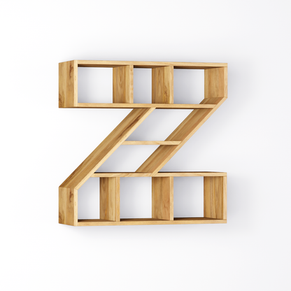 Bookshelf Alphabet "Z" In Mango Wood Natural Polish Shade For  Books & Decor