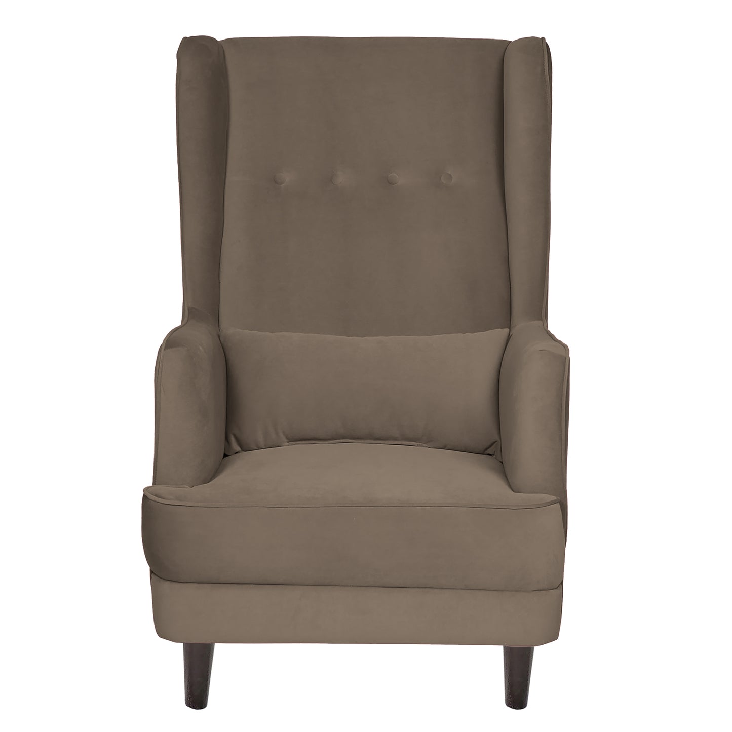 Mabel Tufted Wing Chair Solid Wood Living Room Chair- Dark Brown