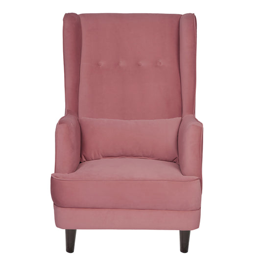 Mabel Tufted Wing Chair Solid Wood Living Room Chair- Dark Pink