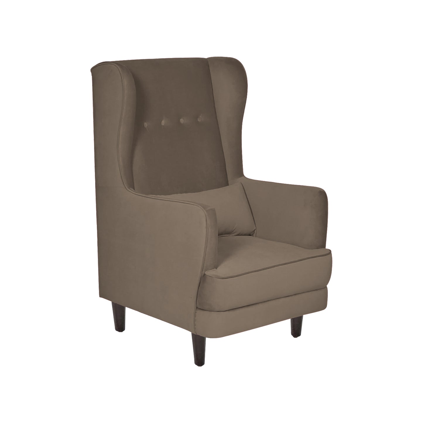 Mabel Tufted Wing Chair Solid Wood Living Room Chair- Dark Brown