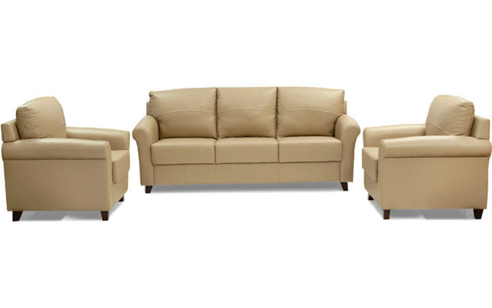 Harmony - Brunette Ivory Leatherite Sofa Set 3-1-1