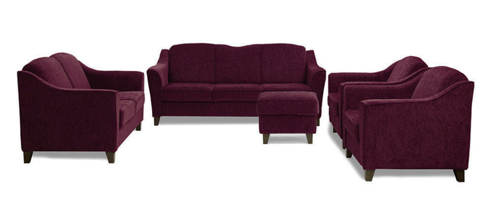 Crescent - Dark Berry Fabric Sofa Set with Pouf 3-2-1-1