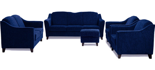 Cresecent - Midnight Blue Fabric Sofa (3-2-1-1- Pouffe Sofa Combo)