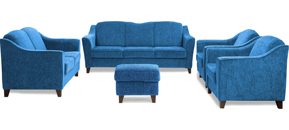 Crescent - Persian Blue Fabric Sofa Set with Pouf 3-2-1-1