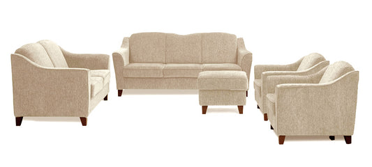 Cresecent - Canvas Beige Fabric Sofa (3-2-1-1- Pouffe Sofa Combo)