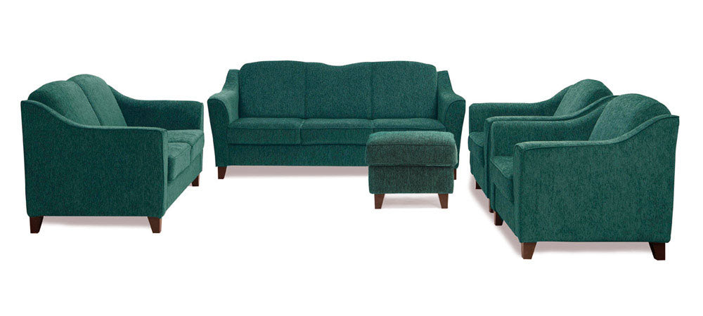 Crescent Fabric Sofa 3-2-1-1 Sofa + Pouf Set - Green