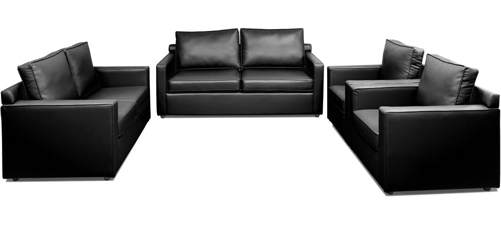 Synergy - Tarmac Black Leatherite Sofa (3-2-1-1 Sofa Combo)