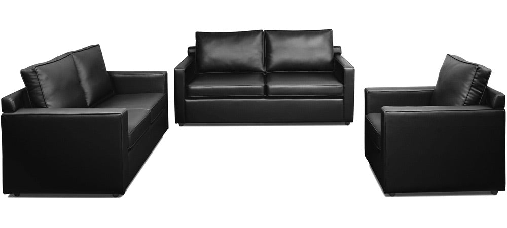 Synergy - Tarmac Black Leatherite Sofa (3-2-1 Sofa Combo)