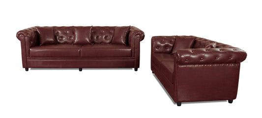 Royale - Garnet Cherry Leatherite Sofa Set 3-2