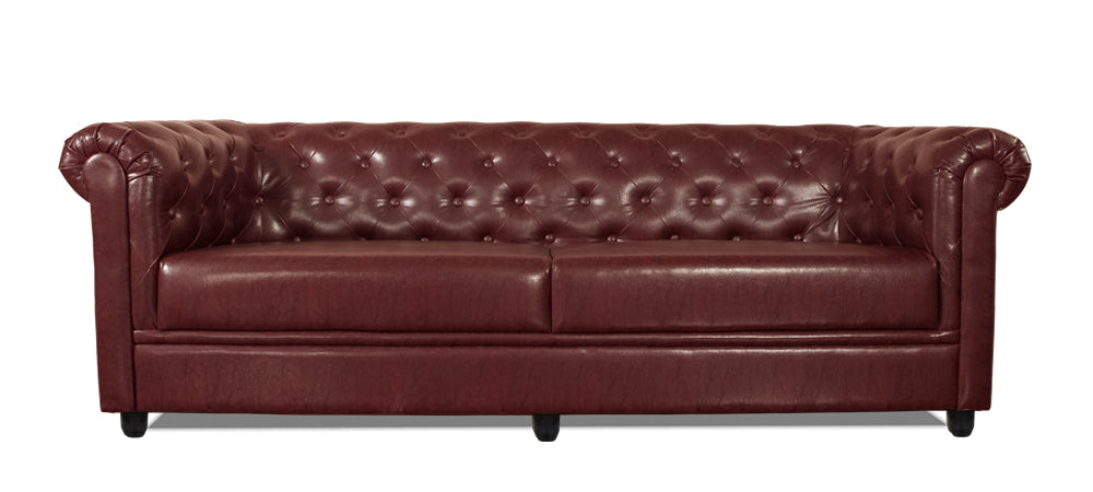 Royale - Garnet Cherry Leatherite Sofa Set 3 - Seater