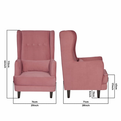 Mabel Tufted Wing Chair Solid Wood Living Room Chair- Dark Pink