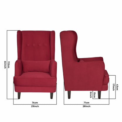 Mabel Tufted Wing Chair Solid Wood Living Room Chair- Maroon