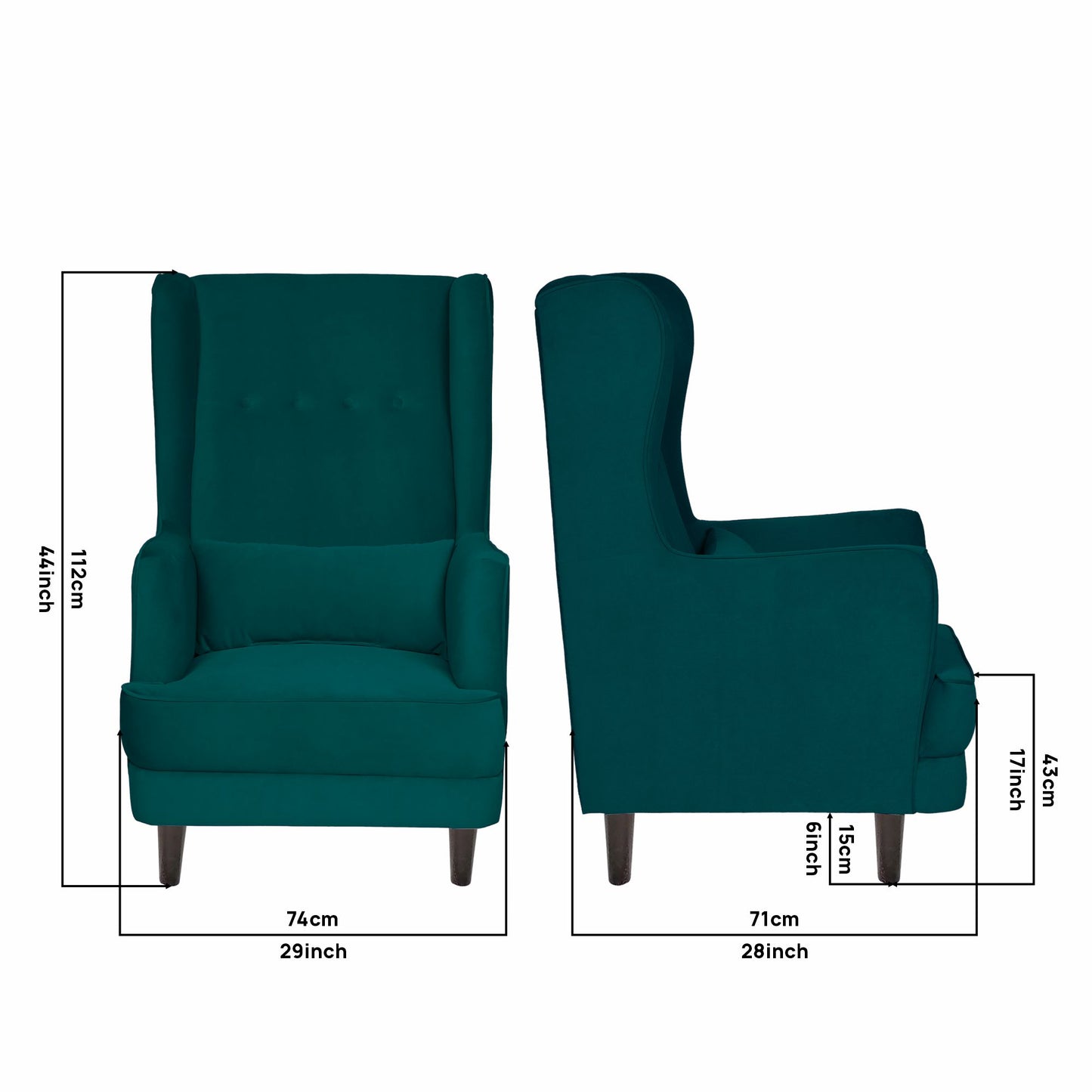 Mabel Tufted Wing Chair Solid Wood Living Room Chair- Green