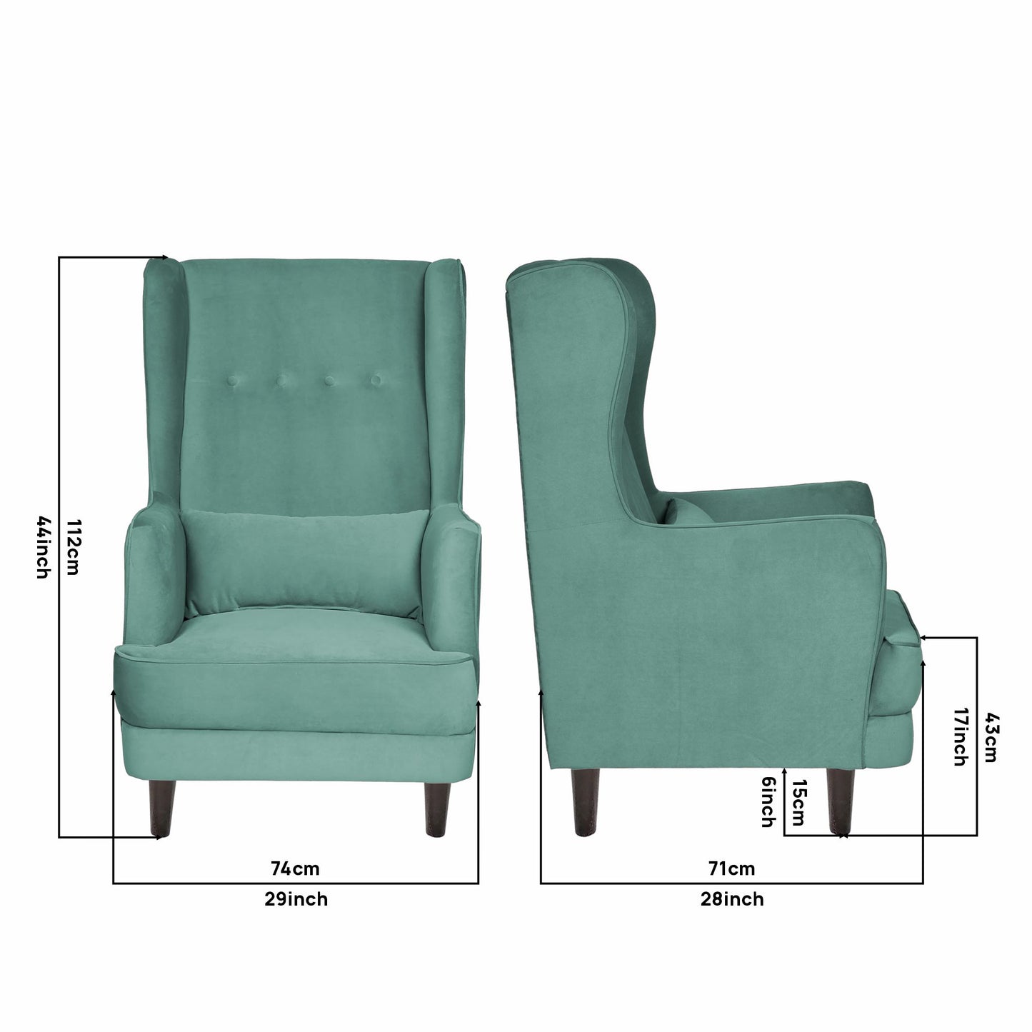 Mabel Tufted Wing Chair Solid Wood Living Room Chair- Sea Green