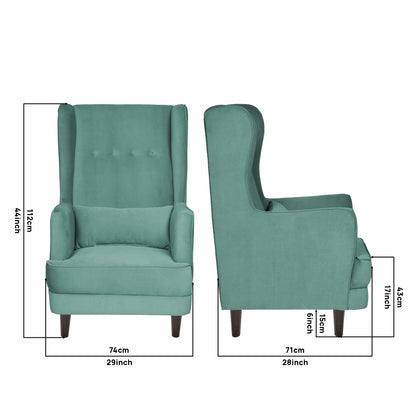 Mabel Tufted Wing Chair Solid Wood Living Room Chair- Sea Green