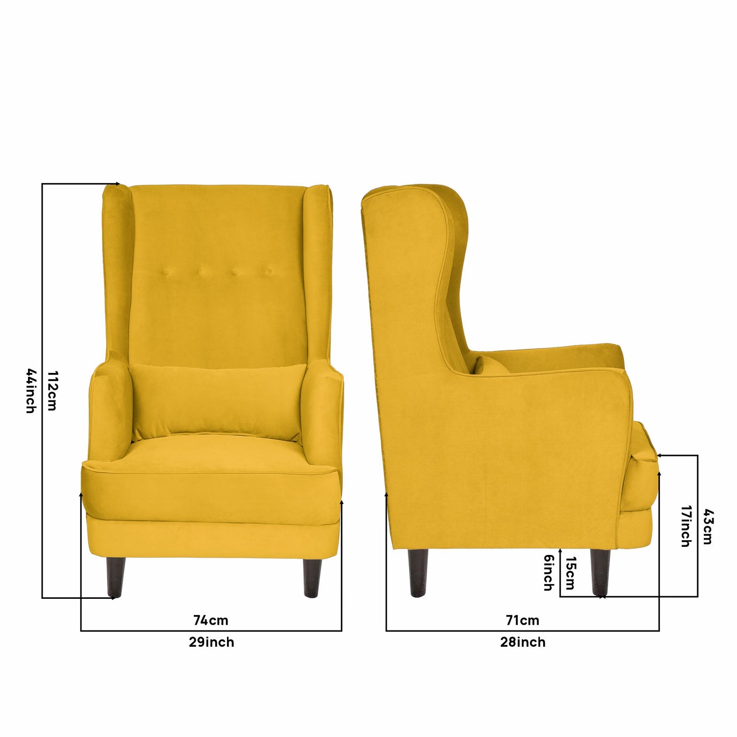 Mabel Tufted Wing Chair Solid Wood Living Room Chair- Yellow