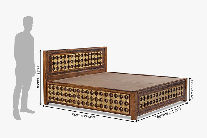 Solid Wood Queen Bed In Honey Finish