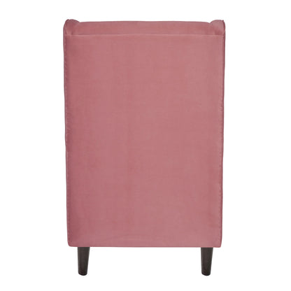 Mabel Tufted Wing Chair Solid Wood Living Room Chair- Dark Pink