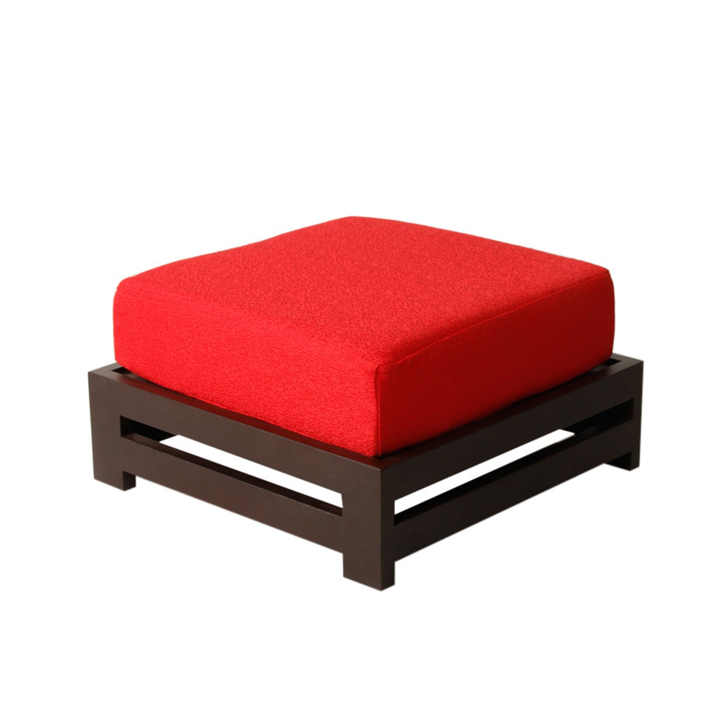 Janer Contemporary Solid Wood Low Stool With Cushion - Red