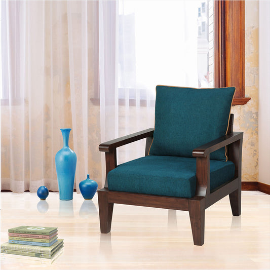 Ohio - Teak Wood 1 Seater Sofa - Blue