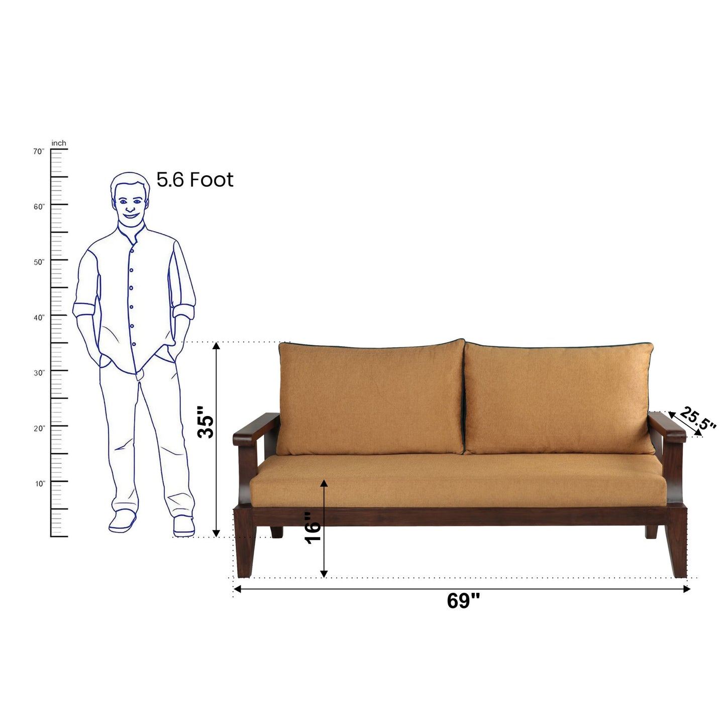 Lessie Teak Wood Sofa - Yellow