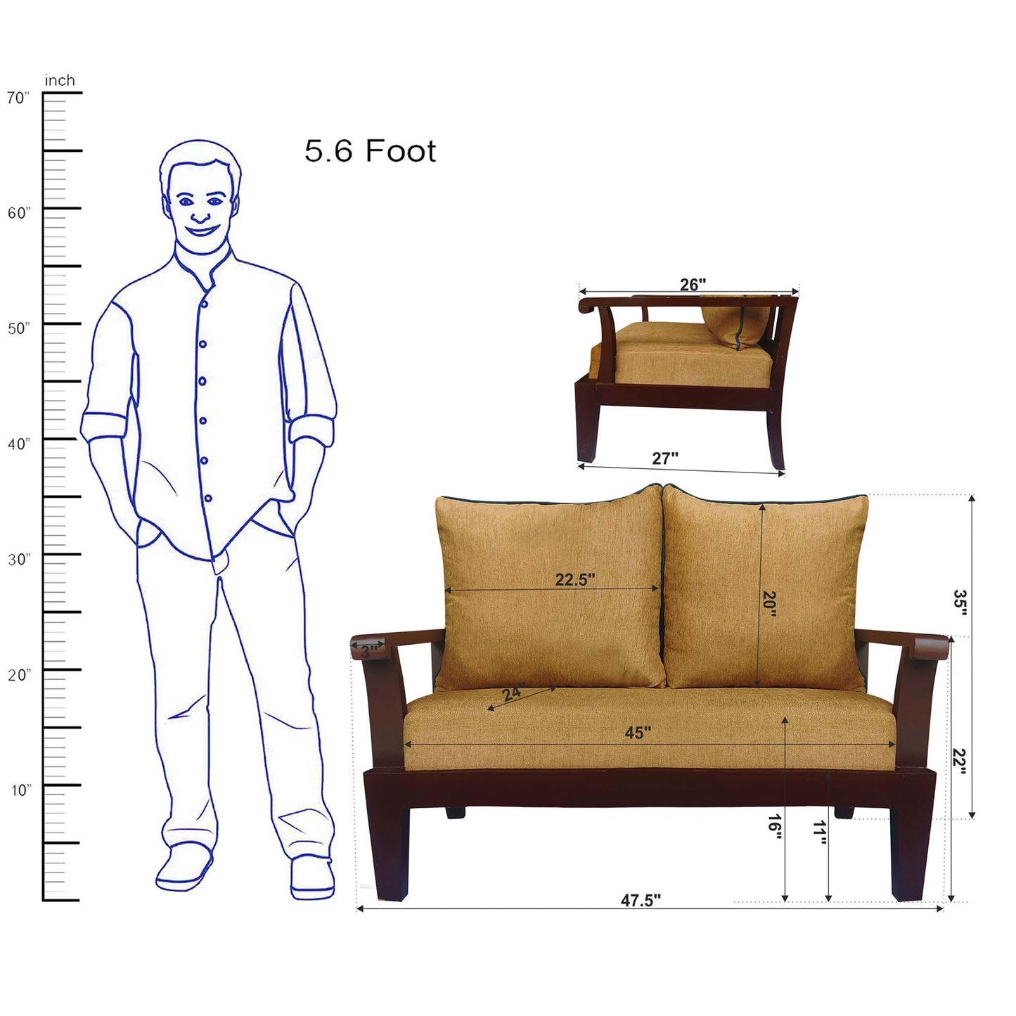 Lessie Teak Wood Sofa - Yellow