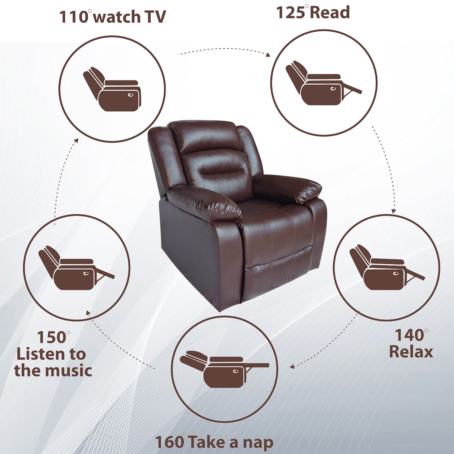 Wilson Leatherette 1 Seater Recliner With Pullout Lever - Brown