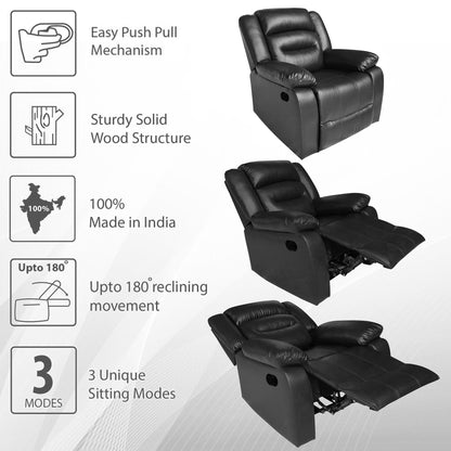 Wilson Leatherette 1 Seater Recliner With Pullout Lever - Black