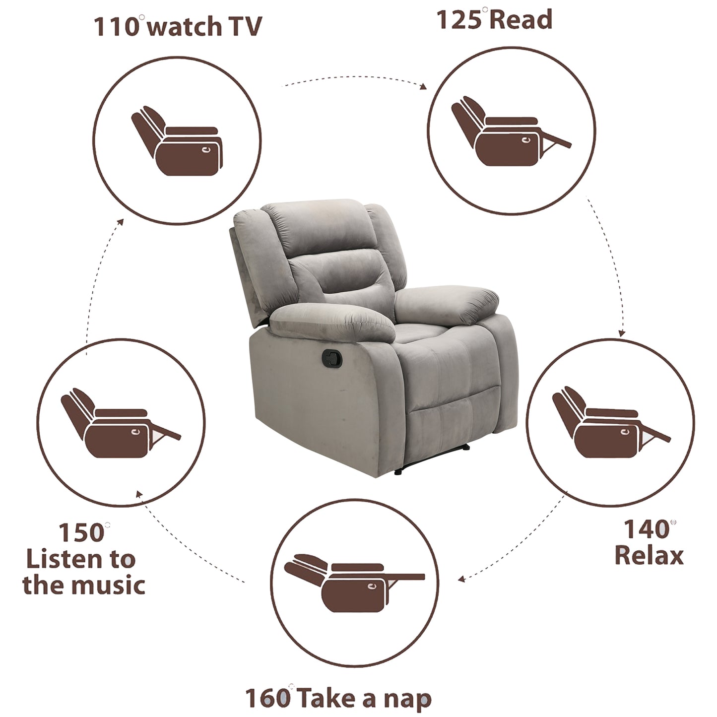 Wilson Leatherette 1 Seater Recliner With Pullout Lever - Grey