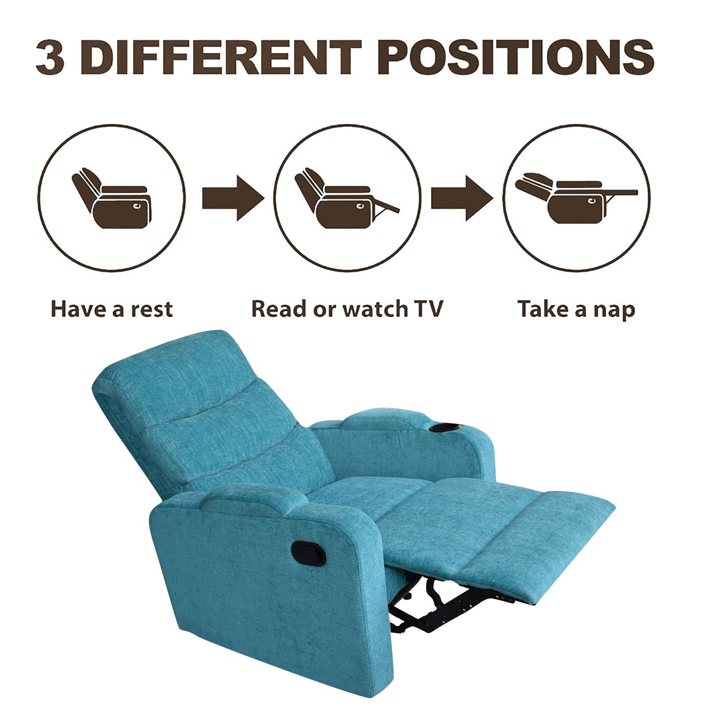 Louis Fabric 1 Seater Recliner With Pullout Lever - Sea Green