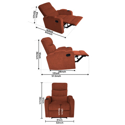 Louis Fabric 1 Seater Recliner With Pullout Lever - Rust