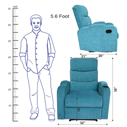 Louis Fabric 1 Seater Recliner With Pullout Lever - Sea Green