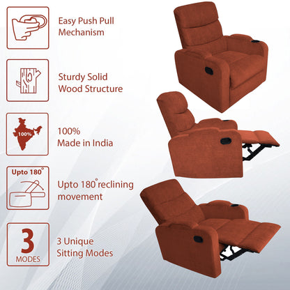 Louis Fabric 1 Seater Recliner With Pullout Lever - Rust