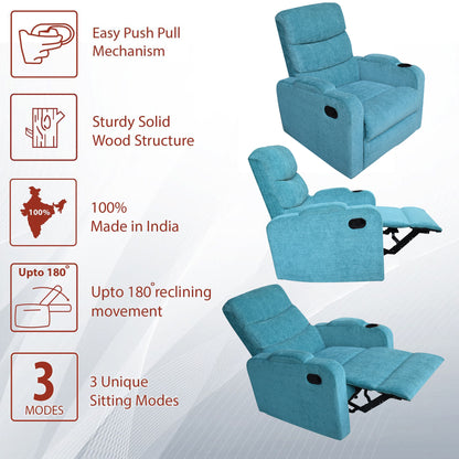 Louis Fabric 1 Seater Recliner With Pullout Lever - Sea Green