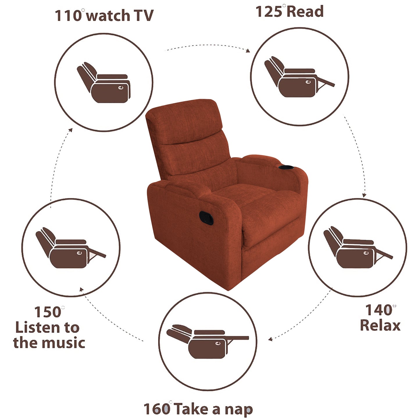 Louis Fabric 1 Seater Recliner With Pullout Lever - Rust