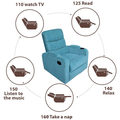 Louis Fabric 1 Seater Recliner With Pullout Lever - Sea Green