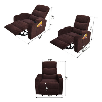 Louis Fabric 1 Seater Recliner With Pullout Lever - Coffee