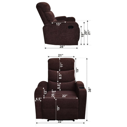 Louis Fabric 1 Seater Recliner With Pullout Lever - Coffee